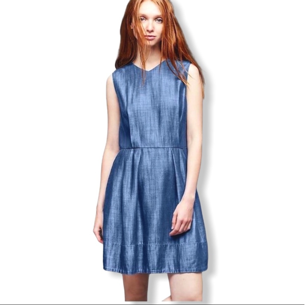 Gap Chambray Sleeveless V-Neck A-Line Denim Dress - Picture 1 of 15